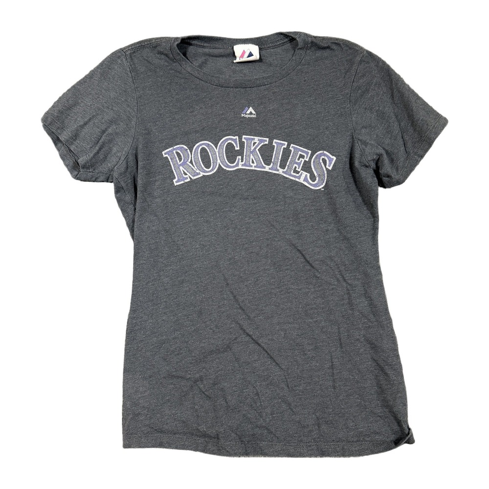 Majestic Colorado Rockies Nolan Arenado 28 T-Shirt Gray Womens Large MLB